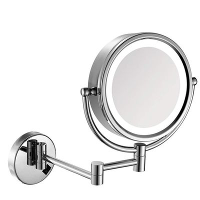 DAHSLNWKN Makeup Mirrors Wall Mounted,Bathroom Brass Magnify Folding Extendable Lighted Vanity Mirrors with Lights(3X)
