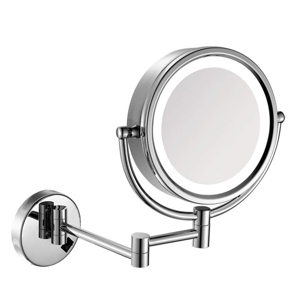 DAHSLNWKN Makeup Mirrors Wall Mounted,Bathroom Brass Magnify Folding Extendable Lighted Vanity Mirrors with Lights(3X)