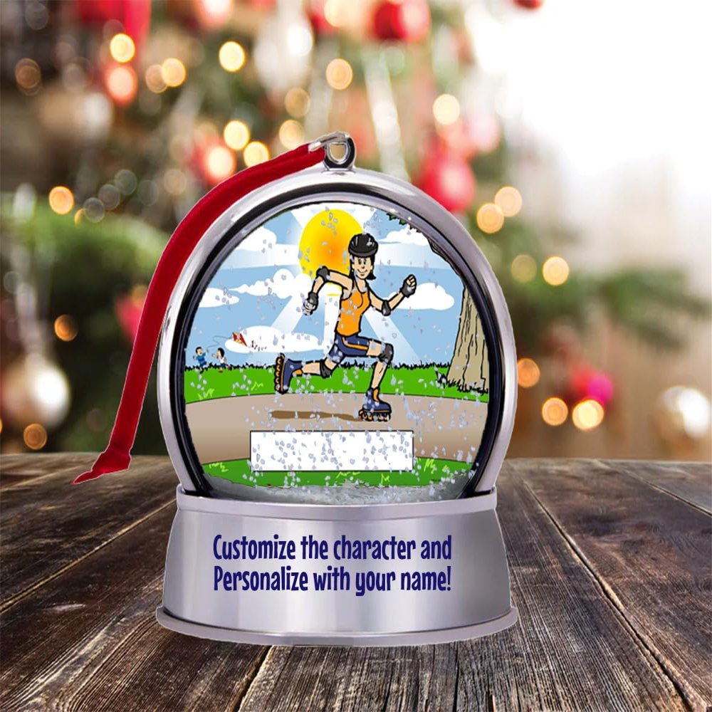 Personalized Name That Toon Rollerblading - Female Snow Globe Magnet - Great Gift!