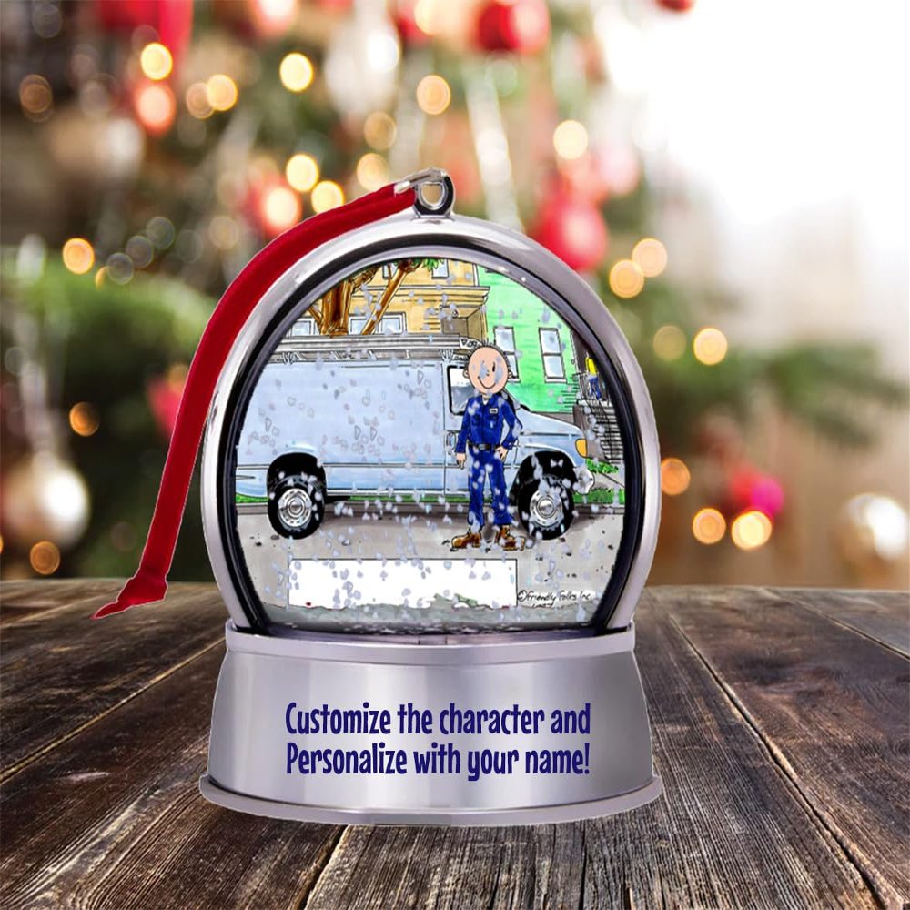 Personalized Friendly Folks Service Van, Blue - Male Snow Globe Magnet - Great Gift!