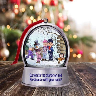 Personalized Friendly Folks Snowman Family - 3 Girls Snow Globe Magnet - Great Gift!