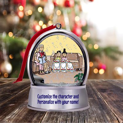 Personalized Name That Toon Grandma & Grandpa Reading 1 boy, 1 Girl Snow Globe Magnet - Great Gift!