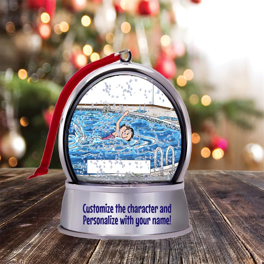 Personalized Friendly Folks Swimmer - Female Snow Globe Magnet - Great Gift!