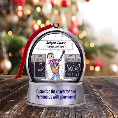 Personalized Friendly Folks Guitar Player - Female Snow Globe Magnet - Great Gift!