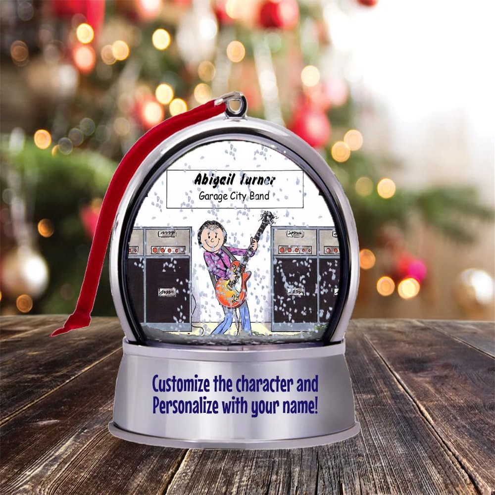Personalized Friendly Folks Guitar Player - Female Snow Globe Magnet - Great Gift!