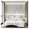 Luxury Silk Satin Silky Long Staple Cotton Duvet Cover Set White 4Pcs Chic Embroidery Bedding Set Bedspread Pillowcases,Bed view 1