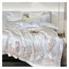 Luxury Silk Satin Silky Long Staple Cotton Duvet Cover Set White 4Pcs Chic Embroidery Bedding Set Bedspread Pillowcases,Bed view 3