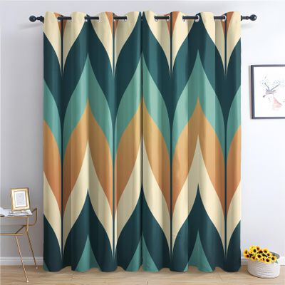 Qtjacryxen Geometric Blackout Curtains 54 Inch Length, Retro Curtains for Bedroom Decor, Mid Century Modern Window Curtains for Living Room, Abstract Black Out Grommet Drapes 38 x 54, 2 Panels