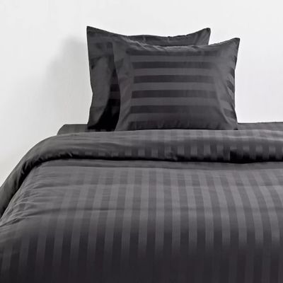 1000 Thread Count Damask Stripe 5 Piece Duvet Cover Set Oversized King Plus Size 120x128 Inch 100% Egyptian Cotton (1 Duvet Cover & 4 Pillow Shams) Zipper Closure & Corner Ties, Dark Grey Striped