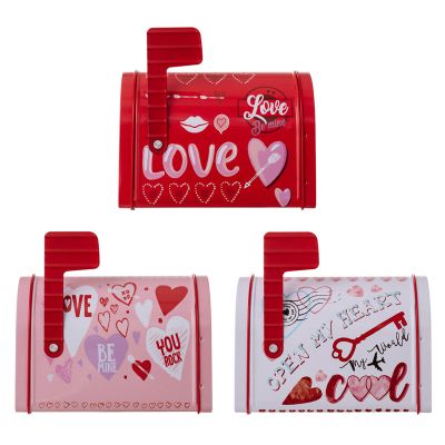 3Pcs Valentine's Day Tin Mailbox for Kids, Mini Mailbox Valentines Day Tin Mailbox Metal Cookie Tins with Lids for Valentine Party Favors, Mini Candy Greeting Cards Gifts Storage