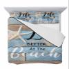 Twin XL Quilt Bedding Set, Summer Life Beach Retro Wood Board Lightweight Coverlet Summer Comforter Set Soft Microfiber Bedspread, Starfish Nautical Theme 3 Piece Quilt Set with 2 Pillow Shams view 1