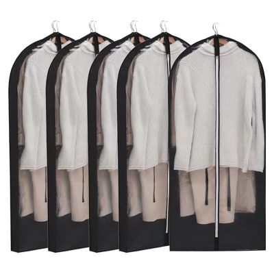 5pcs three-dimensional design dust-proof clothes cover,thickened transparent suit protector garment bags,zipper design clothes protectors, dust-proof moisture-proof, easy to carry(Black,23*59*3.9IN)