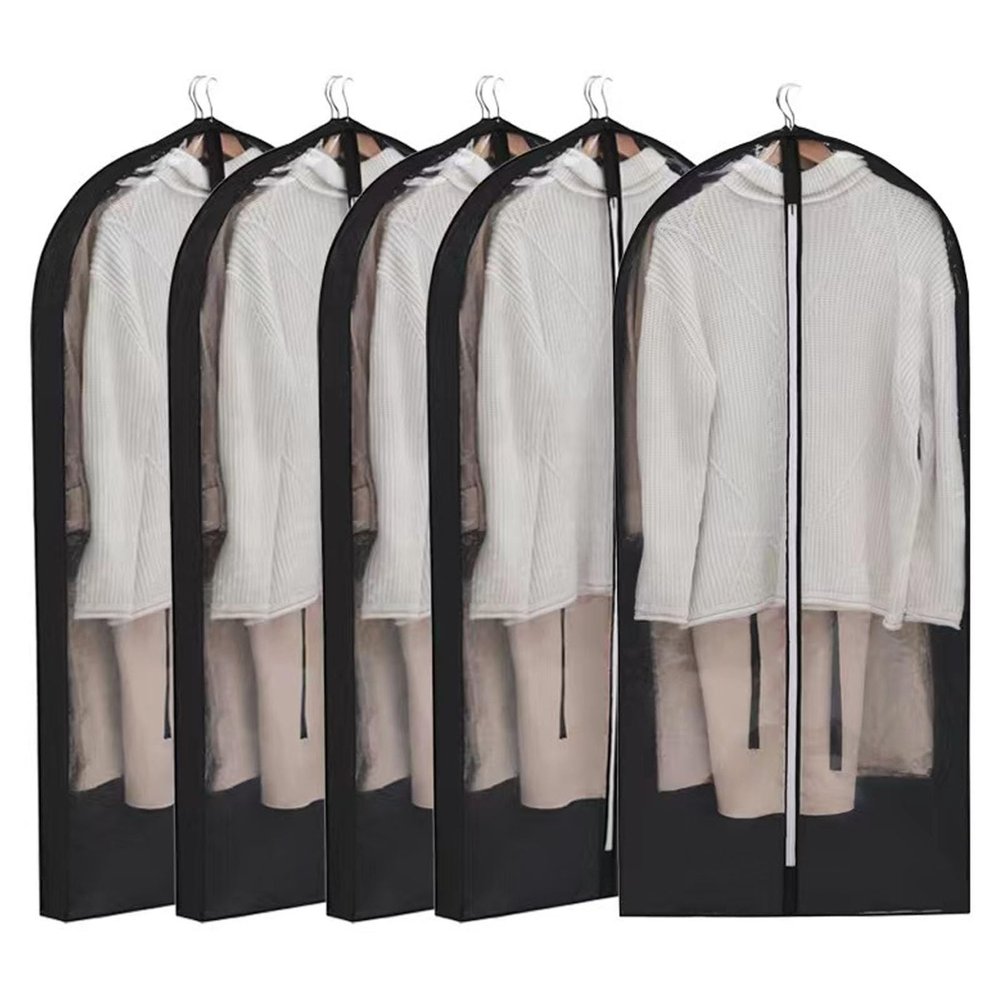 5pcs three-dimensional design dust-proof clothes cover,thickened transparent suit protector garment bags,zipper design clothes protectors, dust-proof moisture-proof, easy to carry(Black,23*59*3.9IN)