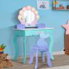 BRINJOY Kids Vanity with Lights, Wooden Princess Vanity for Girls, 2 in 1 Ocean Theme Toddler Dressing Table and Chair Set, Little Girl Makeup Vanity with Mirror for Children Birthday view 2