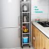 Ultra-Thin Storage Cart,Extra Tall 5 Tier Rolling Kitchen Storage Rack for Small Spaces Stainless Steel Narrow Shelf Unit Slim Organizer Cart with Wheels (26x60x147cm) view 2