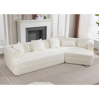 147" Modern Modular Sofa,Modern Minimalist Boucle Couch Comfy Upholstered L Shaped Sofa with 5 Pillows and High-Density Foam, for Home Office,Salon, 2 Piece Free Combination,Anti-Wrinkle (147" White)