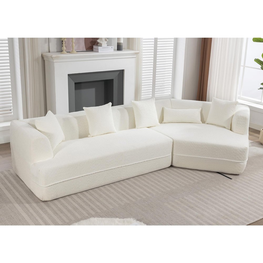 147" Modern Modular Sofa,Modern Minimalist Boucle Couch Comfy Upholstered L Shaped Sofa with 5 Pillows and High-Density Foam, for Home Office,Salon, 2 Piece Free Combination,Anti-Wrinkle (147" White)