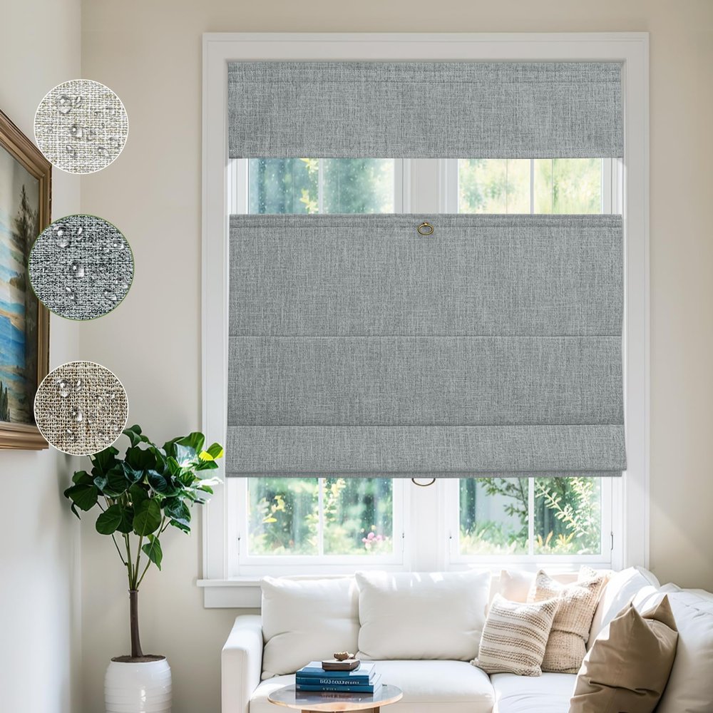MiLin Cordless Top Down Bottom Up Roman Shades for Windows - Blackout Roman Shades Fabric Room Darkening Window Blinds Privacy for Home Easy to Install (Waterproof Blackout - Rock Gray, 31"W x 72"H)
