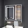 Led Mirror Medicine Cabinet Real-time Display,Solid Wood Multi-Layer Board,Bathroom Cabinet with Intelligent defogging Mirror,Bathroom Vanity Mirror with Towel Rack,Three-Tone Lighting view 1