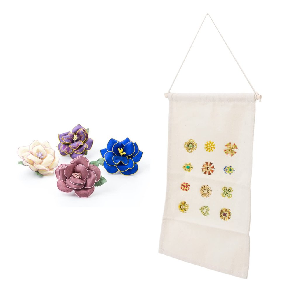 Brooch Storage Hanging Flag Multi Purpose Stylish Classic Pin Collection Organizers Banners for Home Office Dorm Collection Organizer M 45.5x27.3cm 30cm(wooden Stick) (1)