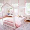 Max & Lily Twin Floor House Bed, Modern Solid Wood Low Bed Frame for Kids, Montessori Floor Bed for Bedroom, Playroom, Wooden Slats, White view 4
