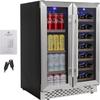 ChicHabitat 24" Dual Zone Wine Cooler and Beverage Refrigerator, Holds 55 Cans & 20 Bottles, Quiet Compressor, Glass Door, Blue/White LED, Under Counter Design for Home, Bedroom, and Kitchen view 1
