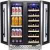 ChicHabitat 24" Dual Zone Wine Cooler and Beverage Refrigerator, Holds 55 Cans & 20 Bottles, Quiet Compressor, Glass Door, Blue/White LED, Under Counter Design for Home, Bedroom, and Kitchen view 2