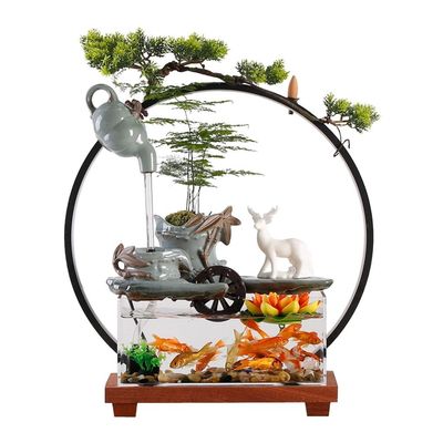 YOUQUEEN Tabletop Fountains Tabletop Fountains Creative Simple Water Ornaments Desktop Ceramic Fountain Home Living Room Circulating Water Glass Fish Tank Ornaments Indoor Tabletop Water Fountain