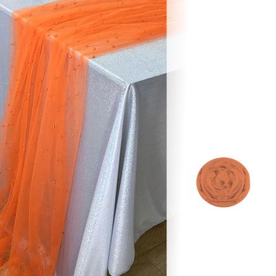 Pearl Table Runner Wedding Decor:Tulle Tablecloth Pearl Embellished Sheer Table Cloth Runners for Bridal Shower Party Engagement Arch Veil Lace Decorations (Orange, 1pcs 150x150cm(59x59inch))