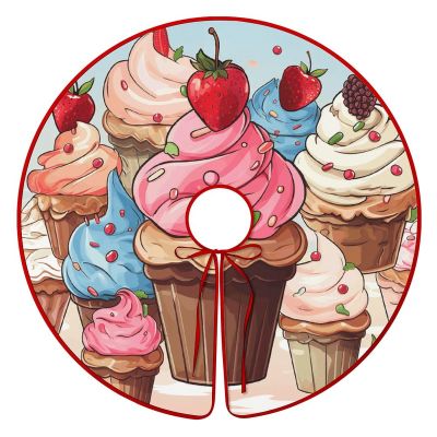 Christmas Tree Skirt,Cupcakes and Ice Cream Print Christmas Tree Mat,Xmas Soft Cover Mat Decor for Holiday Party Ornaments