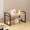 Bamboo and Metal Desk Shelf Organizer Storage Rack,Desktop Bookshelf 2/3 Layer,Adjustable Wood Desk Shelf Organizer,Multi-Purpose Home Office Desk Organizer,Suitable for office,kitchen,school, home. view 1