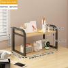 Bamboo and Metal Desk Shelf Organizer Storage Rack,Desktop Bookshelf 2/3 Layer,Adjustable Wood Desk Shelf Organizer,Multi-Purpose Home Office Desk Organizer,Suitable for office,kitchen,school, home. view 2