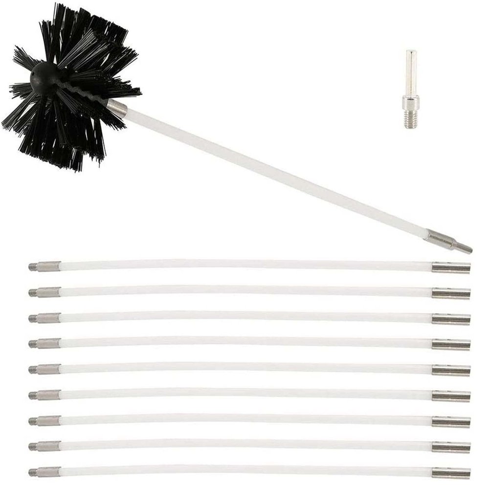chimney sweep kit Chimney Cleaning Brush Kit,Duct Vent Cleaning Set Includes 15 Flexible Rods, 1 Brush Head, 1 X Hexagonal Bar Chimney Sweep Kit For Fireplace/Dryer Vent/Sewage Pipe/Fume Hood(9 Rods,4