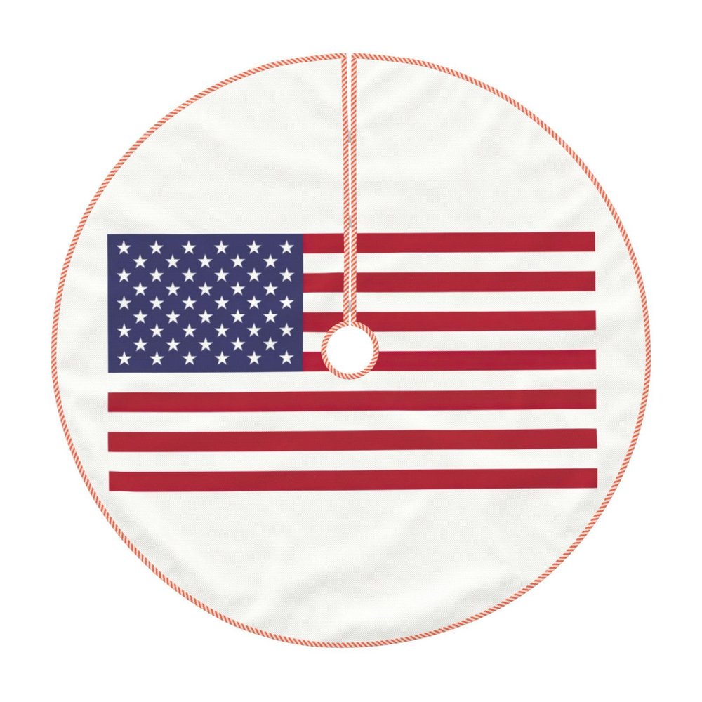 American Flag Print Rustic Thick Xmas Tree Skirt Xmas Holiday Indoor Party Outdoor Decoration Christmas Pattern