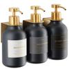 Shower Shampoo Dispenser Wall Mounted 3 Refillable 16.9 oz Black Bottles with Stainless Steel Pumps & No-Drill Adhesive Holders Soap Dispenser Set for Bathroom (3 X Black/Gold) view 1