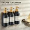Shower Shampoo Dispenser Wall Mounted 3 Refillable 16.9 oz Black Bottles with Stainless Steel Pumps & No-Drill Adhesive Holders Soap Dispenser Set for Bathroom (3 X Black/Gold) view 2