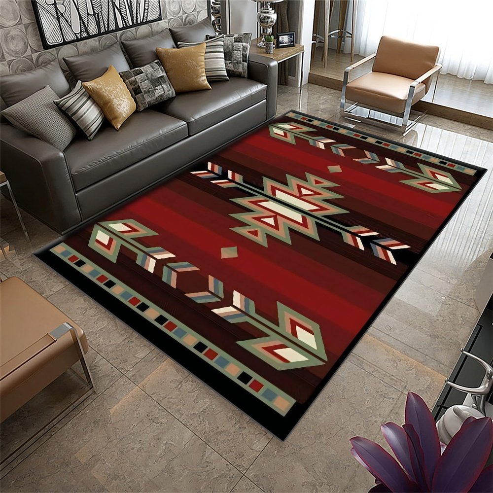 PDENZG Southwest Area Rug, 3x4ft,Aztec Series Rug, Bohemian Rug for Living Room Bedroom, Machine Washable Indoor Non-Slip Rug for Entrance Kitchen Office, Black, Red, Ivory, Green
