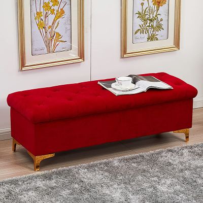 TXGJWRA Velvet Storage Bench Premium Upholstered Seat for Bedroom Living Room and Hallway Modern Footstools Shoe Bench with Multifunctional Design Stylish Brown Bench,Red-100x45x40cm(39x18x16inch)