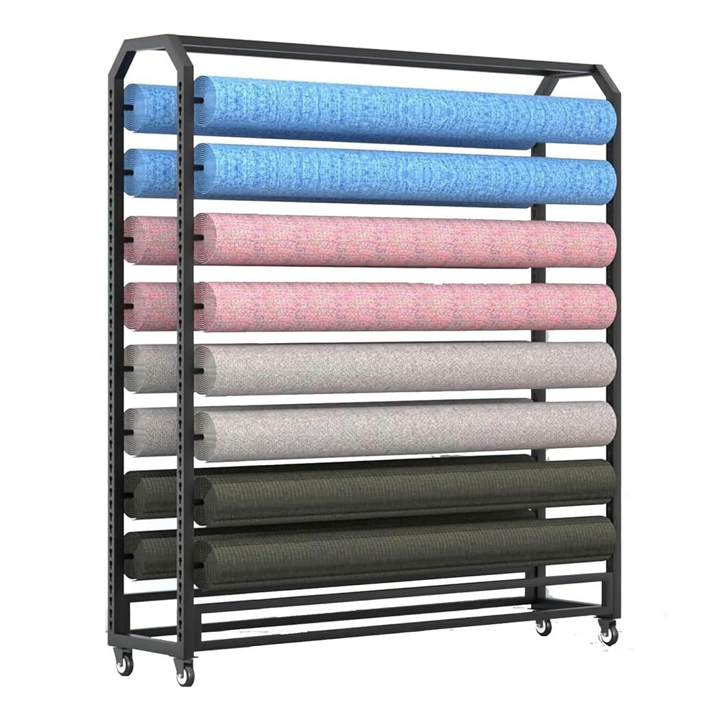 5 6 7 8 9 10 Tier Large Fabric Display Rack Cart With Adjustable Hanging Rod, Save Space Commercial Organizer Holder, Suitable for Vinyl Spool/Car Color Change Film/Tablecloth/Wrapper Displays(16 rods
