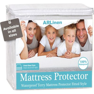 ARlinen 1 PC RV Three Quarter Mattress Protector Fitted Style, Terry Cotton, Waterproof, Breathable, Noiseless Mattress Cover Fits 48 x 75 Mattress Up to 15'' Deep Pocket, White