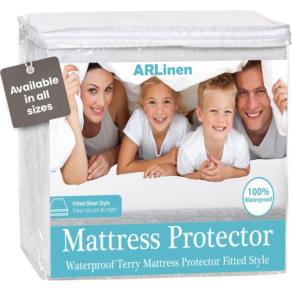 ARlinen 1 PC RV Three Quarter Mattress Protector Fitted Style, Terry Cotton, Waterproof, Breathable, Noiseless Mattress Cover Fits 48 x 75 Mattress Up to 15'' Deep Pocket, White