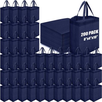 Windyun 200 Pcs Reusable Tote Bag Bulk 8 x 4 x 10 Inch, Navy Blue