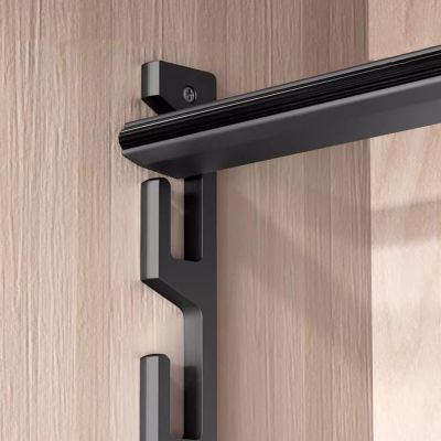 Elitix Wardrobe Closet Hanging Clothes Doubler Rod with Grooves, Adjustabe Height Coats Bracket for Garment, Heavy Duty Clothing Organizer Pole, Coats Rail(Black,60cm(23 5/8"))