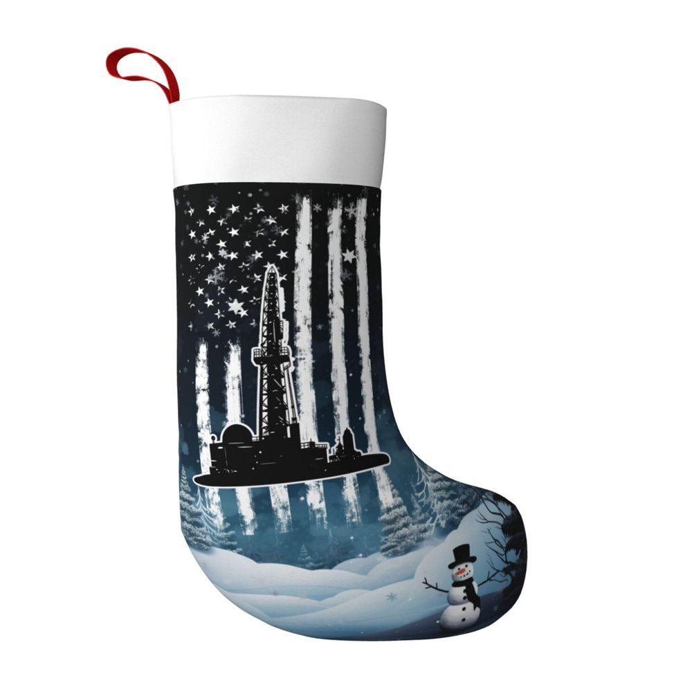 America Flag Oilfield Oil Drilling Gas Rig Worke Polyester Christmas Stockings 2PCS 18In Large Cozy Cable Knit Xmas Stockings Holiday Party Family Decor4