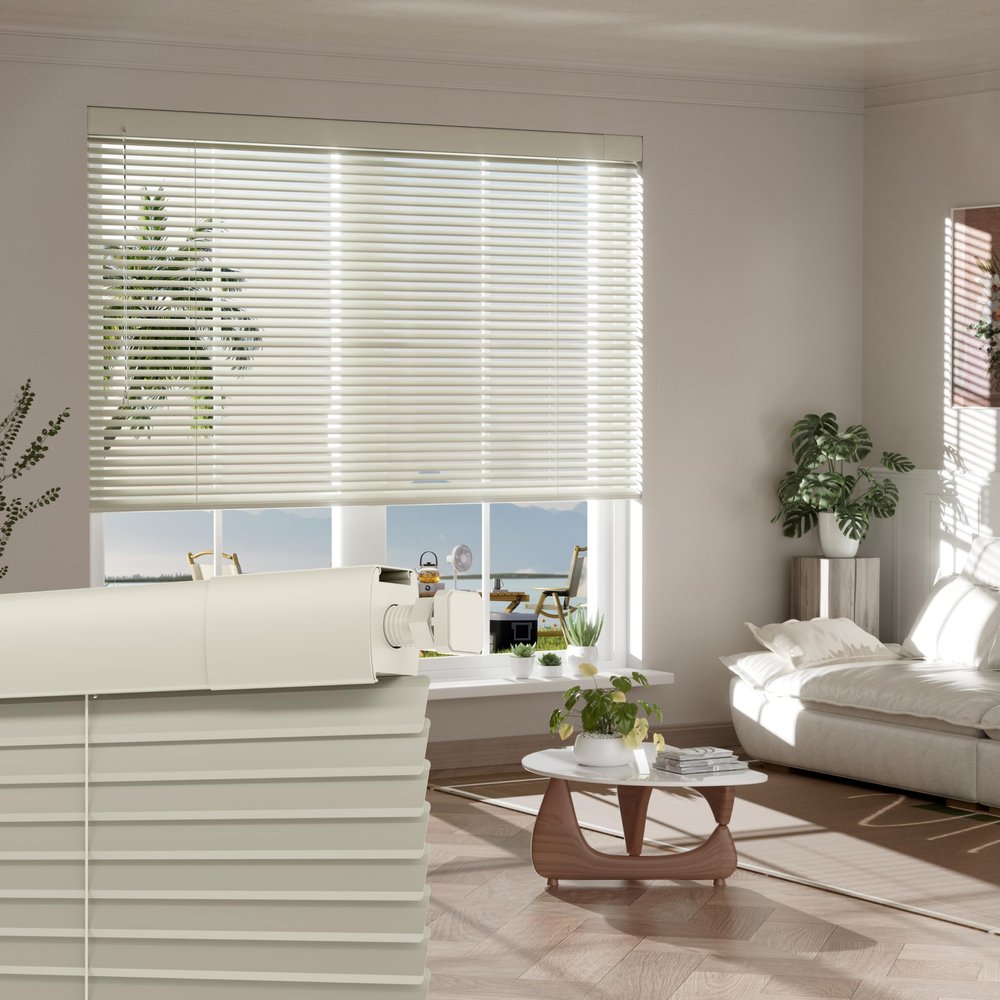 MoDanCeQ No Tools-No Drill Mini Blinds for Indoor Windows Cordless 1" Slat Blackout Aluminum Horizontal Window Blinds Waterproof for Office,Home,Door, Beige, 22.5" W x 39" H