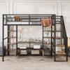 THINK 30 Full Size Metal Loft Bed Frame with Staircase,Low Storage Table and Storage Shelves, Multifunctional Study Loft Bed with Shelves & Stairway for Kids Boys Girls Teens (Black) view 1