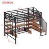 THINK 30 Full Size Metal Loft Bed Frame with Staircase,Low Storage Table and Storage Shelves, Multifunctional Study Loft Bed with Shelves & Stairway for Kids Boys Girls Teens (Black) view 2