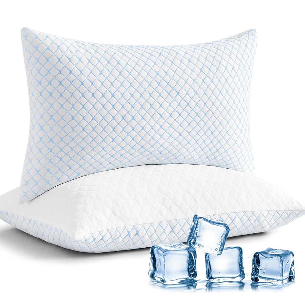 mislili Cooling Pillows Queen Size Set of 2, Adjustable Firm Shredded Memory Foam Queen Pillow, Queen Size Pillows for Stomach Back Side Sleepers, Washable Cover, with Extra Fill