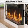 BREEZEHEAT Fireplace TV Stand for TVs up to 75", 3-Sided Electric Entertainment Center with 30" LED Fireplace, Media Console w/Storage Cabinet & Glass Doors, 65Inch, White view 3