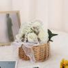 ChYoung Flower Girl Basket with Pearl Handle Decorative Rattan Basket for Flower Girl Wooden Bead Flower Girl Baskets with Liner Handmade Rustic Wicker Storage Baskets for Wedding Boho Home Decor view 2